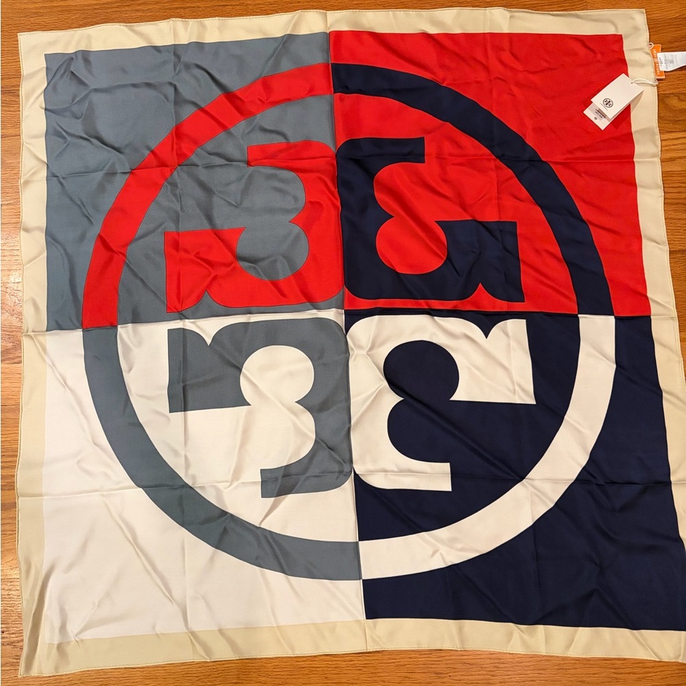 Tory Burch Red and Blue 100% Silk Scarf
